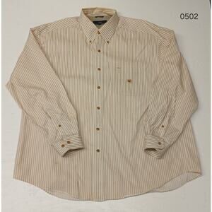 Woods & Woods XL Tan & White Long Sleeve Dress Casual Comfort Fit Shirt